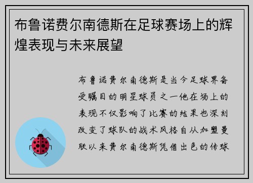 布鲁诺费尔南德斯在足球赛场上的辉煌表现与未来展望